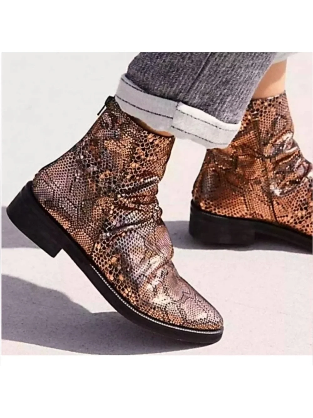 EUC Free People Leather Amarone Cooper Snakeskin Boots Size 7.5